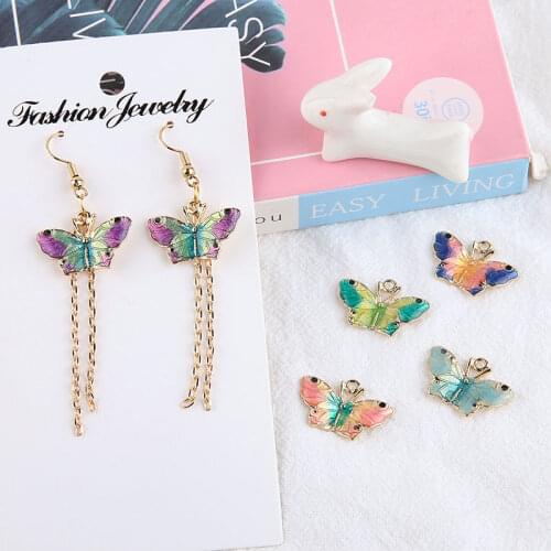 New 30pcs/lot Beautiful butterfly shape color alloy drop oil charms diy jewelry earrings/bracelet pendants accessory