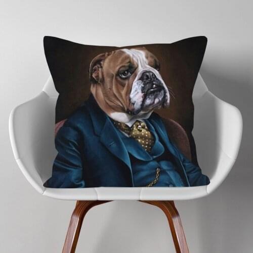 Oil Painting Animals Portraits Cushion Cover Dog Deer Tiger Retro Vintage Style Sofa Decorative Pillow Case