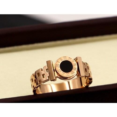 Martick Unisex Europe Brand Rings Roman Numerals Black Piece Rose Gold Color Finger Rings Openwork Lattice Aneis R101