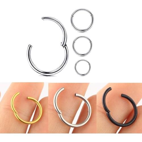 TIANCIFBYJS 18G 16G Stainless Nose Ring Hoops Hinged Clicker Segment Ring Cartilage Tragus Earrings Body Piercing 50pcs 5 Colors