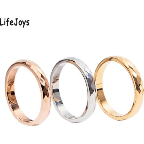 3mm Titanium Stainless Steel Rhombus Shape Ring Woman Geometric Jewelry V Grid Rose Gold Silver Color Size 4 To 10 New