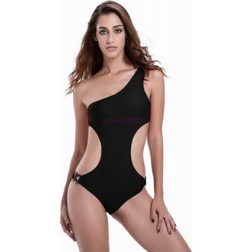 By dhl 100pcs new Women Black Swimwear Bathing Suit Hot one shoulder Swimsuit Beach Swim Suits High Waist vestidos