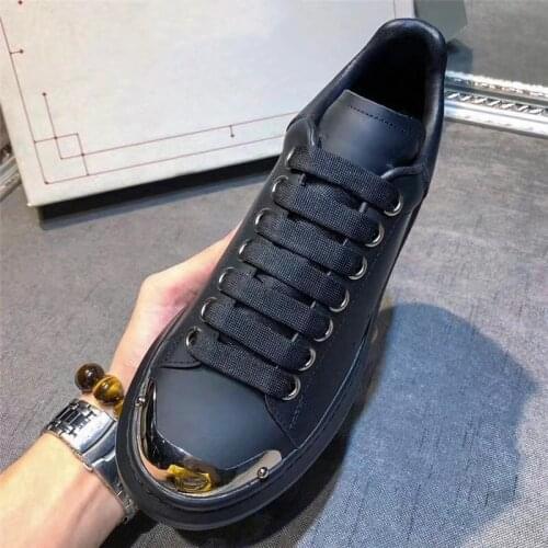 Metal Toe Decor Sneakers for Women Wedges Casual Shoes Real Leather Shoe Ladies Sport 2021 New Style Luxury Brand Designer Shoes