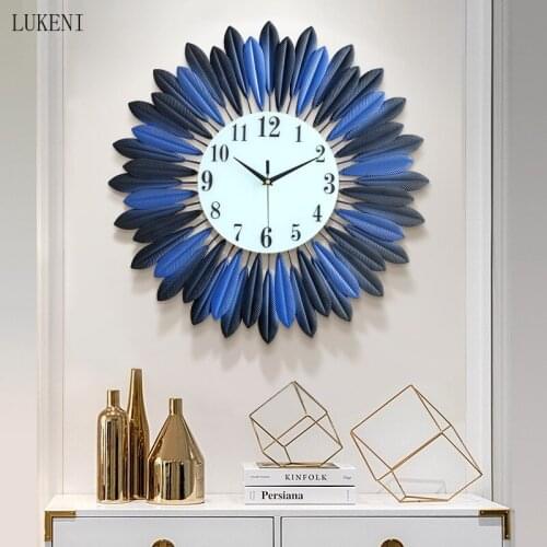 Round 50cm Gold Blue Watches Iron Creative Clock Wall Clock Modern Design Living Room Metal Wall Clock Fashion Home Decoration