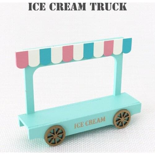 Dollhouse Miniature Furniture Toy Wood Ice Cream Van Cart Role Play Toy