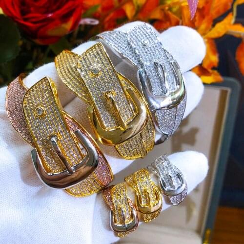 Missvikki Luxury Trendy Fashion Shiny belt buckle Bangle Ring for Women Bridal Jewelry Sets Wedding Perfect Gift High Quality