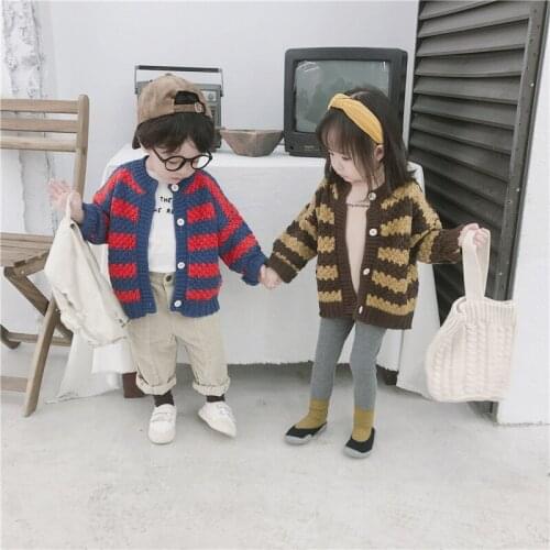 Fashion Autumn Winter New Childrens Sweaters Boys and Girl Long Sleeve Striped Knitting Coats Kids Casual Cardigan Coat Outwear
