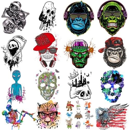Music Patches Rock Animal Patches For Clothing Skull Stickers Iron On Patches On Clothes Heat Transfers Vinyl Applique Stripes
