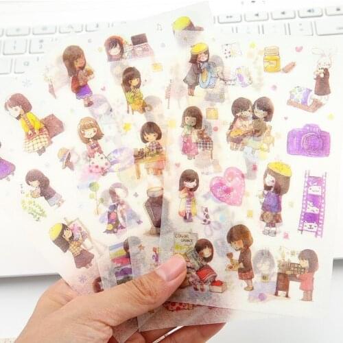 6PCS New School Girl Children Stationery For DIY Albums Scrapbooking Diary Decoration Cartoon Depicting Stickers
