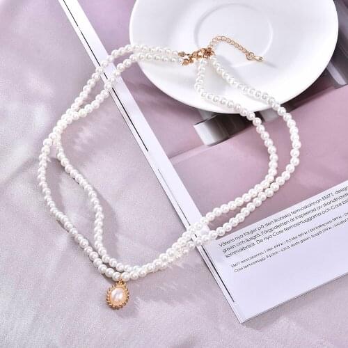 New Fashion Kpop Pearl Choker Necklace Cute Double Layer Chain Pendant For Women Jewelry Girl Gift womens neck chain