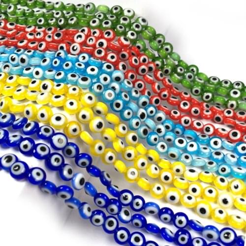 6mm Oval Beads Evil Eye Glaze Beads Lampwork bead Glass bead Spacer Beads for Jewelry Making DIY Bracelet Necklace Beads