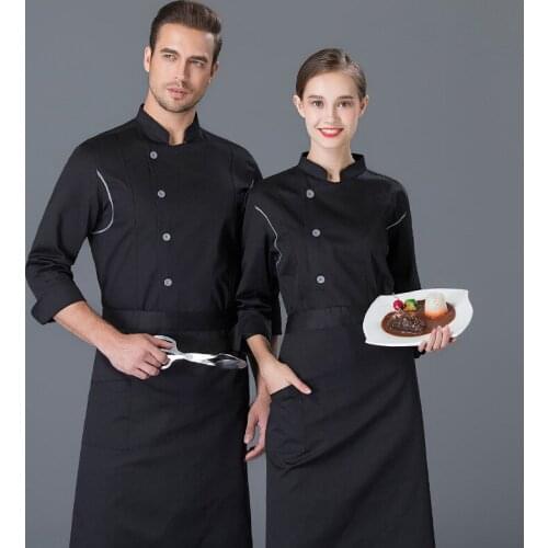 Chef Coat Single-breasted Restaurant Work Uniform Long Sleeve Breathable Food Service Jacket Cake Baker Cooking Clothes Tops