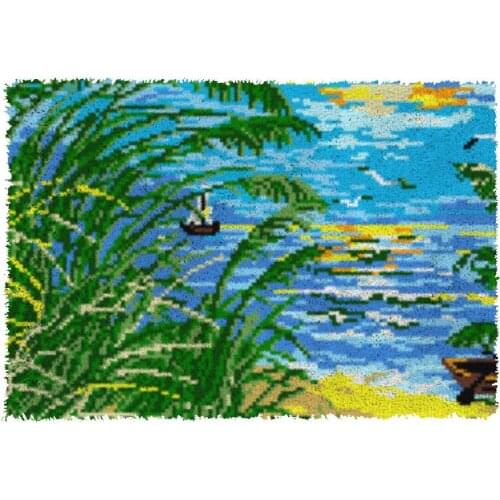 Landscape Latch Hook Kits Rug Plush Wall Tapestry Kits Crochet Floor Mat Thick Yarn Cushion Arts & Crafts