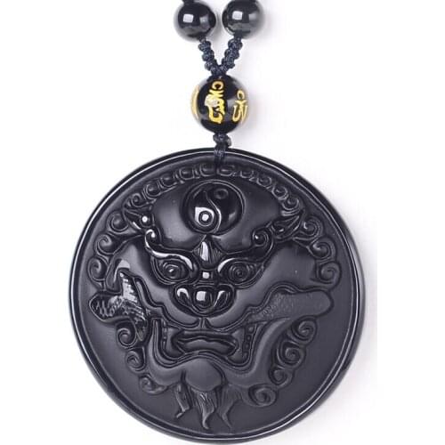 Natural Obsidian Eight Diagrams Dragon head Pendants Jewelry Fine Jewelry Exorcise evil spirits Amulet Pendant Christmas Jewelry