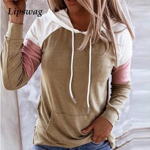 Harajuku Casual Loose Long Sleeve Women Hoodies 2020 Autumn Vintage Patchwork Hooded Sweatshirts Female Elegant Pullover Top 3XL