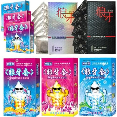 Durable Condoms Ice-Hot Type with Barbed Wolf Braces Ultra Thin Penis Sleeve Long Lasting Natural Latex Lubricated Condoms