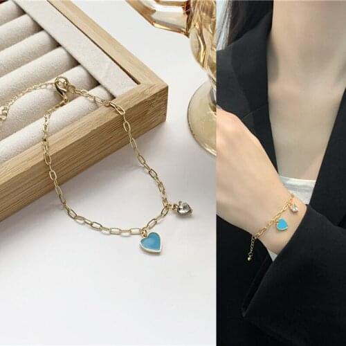 Romantic Metal Rhinestone Heart Link Chain Bracelet Bangle Korean Wrist Jewelry Bracelets for Women Girls 2021 Trend New Arrival