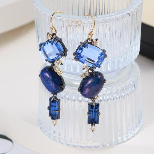 Retro literature and art natural lapis lazuli elegant texture blue rhinestone long fashion earrings earrings NEW women