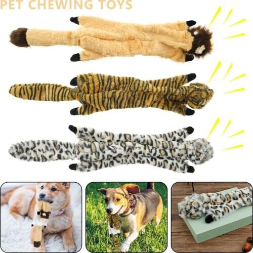 Cute Dog Chew Toys Fleece Creative Lion Tiger Leopard Shape Anti-Bite Pet Squeaky Toy for Dogs Cats Pet Supplies