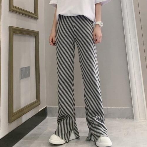 Knitted pants womens spring new striped flared pants are thin and wild loose straight-leg casual pants for women trousers