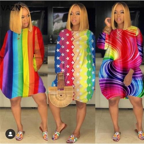 VAZN BLX7329 new product 2019 summer sexy 3colors loose dress short sleeve O-neck T shirt dress sexy girl casual print dress