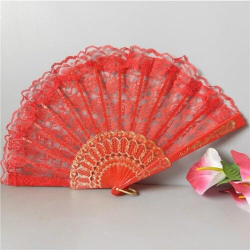 Flower Pattern Fan Hollow Lace Folding Fans Chinese Style Dance Wedding Hand Fan Folding Fans Decorative Home Decor
