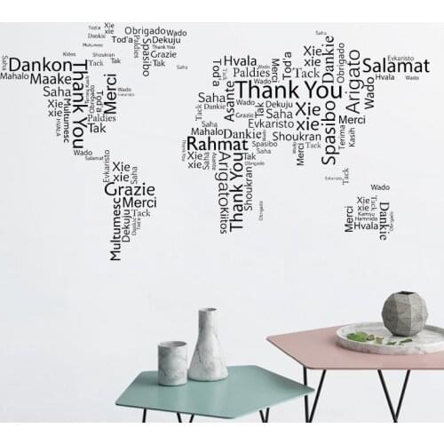 Thank You Words Vinyl Wall Decals World Map Cloud Office Space Room Art Wall Stickers Mural Lettering Language Wallpapers LC1489
