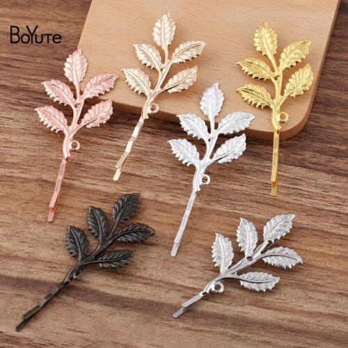 BoYuTe 20Pcs 32*50MM Branch Leaf Hair Clip Barrette 6 Colors Plated Women Hair Accessories