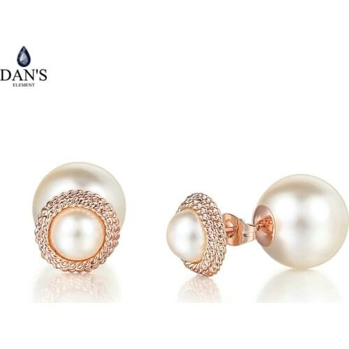 DANS ELEMENT Stud Earrings For Women Elegant Imitation Pearl Rose Gold Silver Color Wedding Gift Fashion Jewelry DEE797