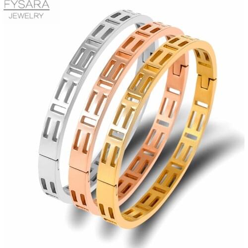 FYSARA Geometric Hollow Square Bangle For Women Bracelet Stainless Steel Bangles Fashion Jewelry Accessorie Christmas Gift
