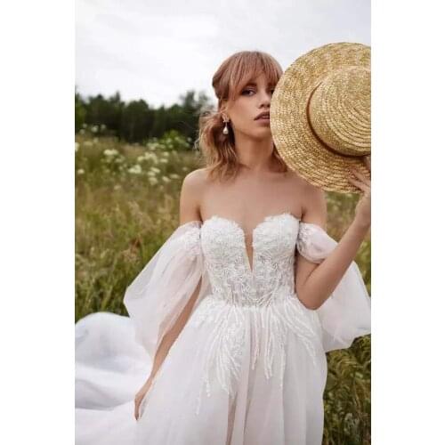 Thinyfull Princess Wedding Dresses Sweetheart A Line Off The Shoulder Bride Dresses Tulle Lace Appliques Vestido De Novia 2020