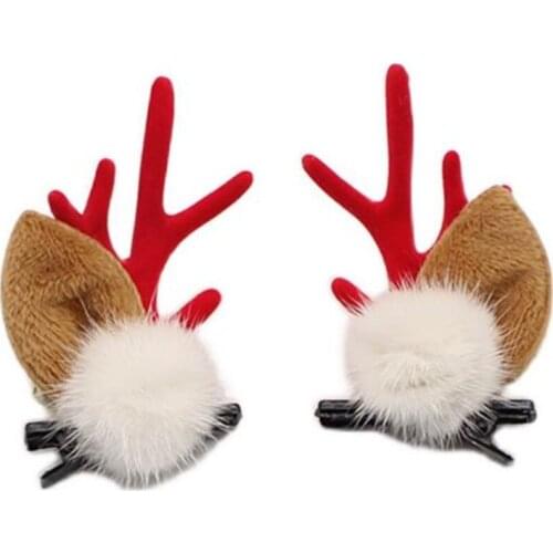 1Pair Girls Cute Christmas Antlers Hairball Hair Clip Sweet Hair Ornament Headband Hairpin Fashion Hair Accessories For Women