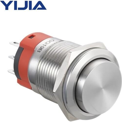 19mm High Head Self-Reset Push Button Switch Stainless Steel for 19mm 0.75" Mounting Hole with Wire Socket Plug GQ19BH-11/S