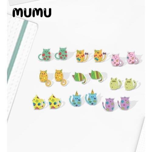 2020 New Funny Multicolor Cats Stud Earring Lovely Cat Resin Epoxy Handmade Jewelrys