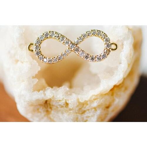 4pcs/Lot Micro Pave Figure 8/ Infinity Connectors 16/ 23mm, Gold Plated Brass Pendants, Rhinestone Paved Charm (GB-160)