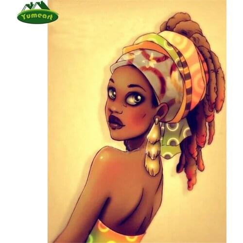 5D DIY Diamond Painting by Number African Women Cross Stitch Mosaic Cute Cartoon Girl Needlework Diamond Embroidery Wall Picture
