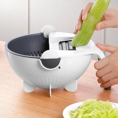 9 in 1 Multifunctional Vegetable Slicer Cutter Shredder Manual Chopper Potato Carrot Cheese Grater Draining Basket