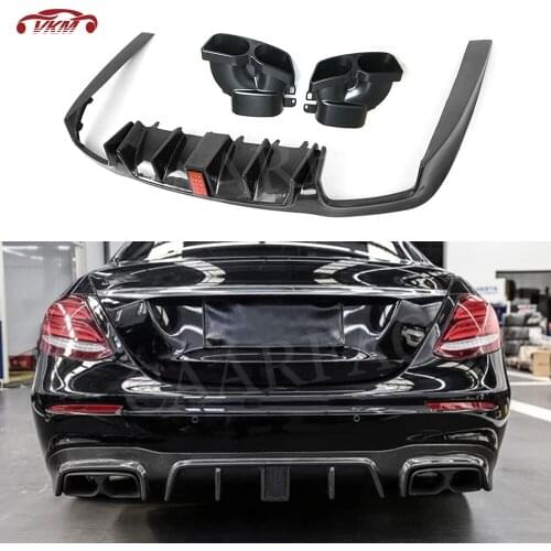 Carbon Fiber Rear Bumper Lip Light Diffuser with Steel Exhaust Muffler Tips for Benz E Class W213 C238 E43 E63 AMG B style 2017