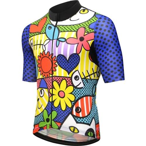 New Mens Summer Color Animated Flowers Shirt Short Sleeve Cycling Jerseys Elasticity Bicycle Clothing Bike Wear