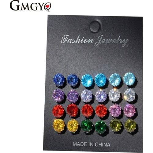Gemengde 12 paar/Round Zilver Kleur Crystal Ball Stud Oorbellen Vrouwen Meisjes Chic Oor Piercing Sieraden Wholesale Lots Bulk