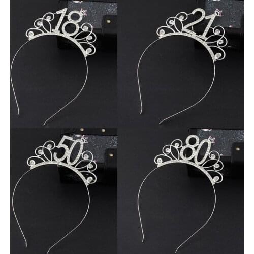 Crystal Crown Rhinestone Princess Tiara Headband Birthday Party Decor Cake Topper Silver 16/18/21/30/40/50/60/80th 10pcs/lot