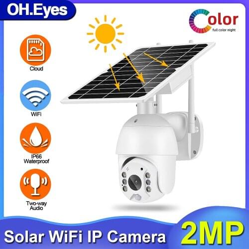 2MP WiFi Solar Battery PTZ IP Security Camera Outdoor Waterproof Two Way Audio Wireless CCTV Video Surveillance Dome Camera