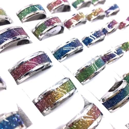 MixMax 36PCs Womens Rings Beautiful Multicolor 8MM Stainless Steel Band Jewelry Party Gifts Wholesale Lot