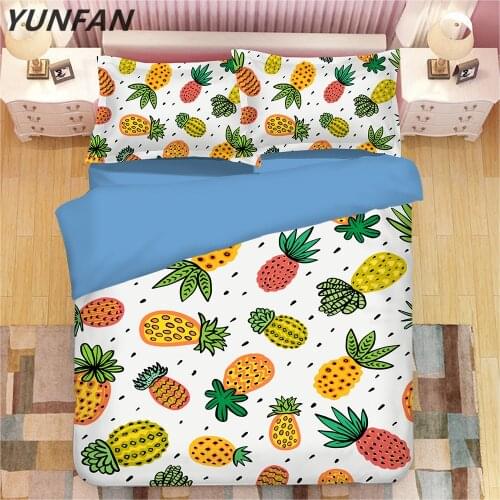 Watercolor Pineapple Bedding Set Twin full Queen King Size Duvet Cover Pillowcase white blue quilt cover sets fashion bedclothes