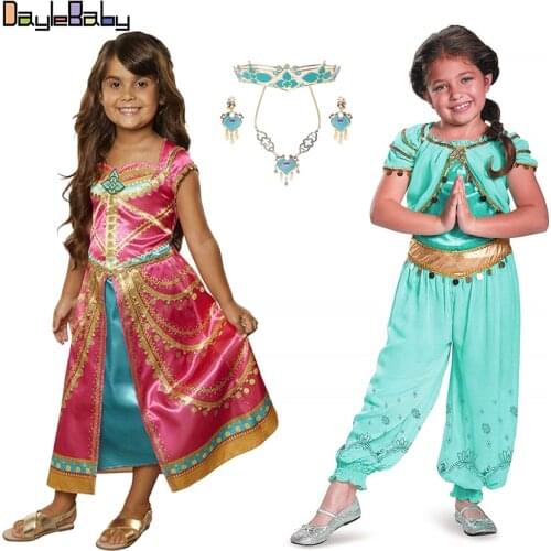 Girls Aladdin Princess Costume Child Summer Jasmine Dance Cosplay Dress Party Performance Top Skirt Pant Set Movie Girls