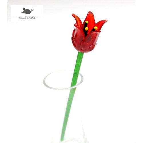 Colorful Long Stem Murano Glass Flower Lovely Ornaments Wedding Valentines Day Holiday Party Romantic Gifts For Home Vase Decor