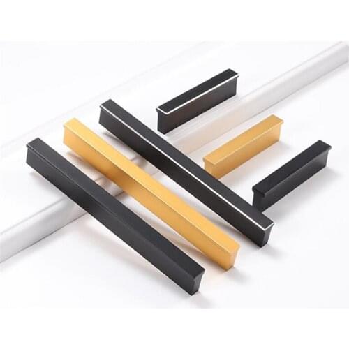 Minimalist Nordic Cabinet Handle Golden Door Cabinet Handle Aluminum Alloy Wardrobe Heightening Long Black Locker Pull