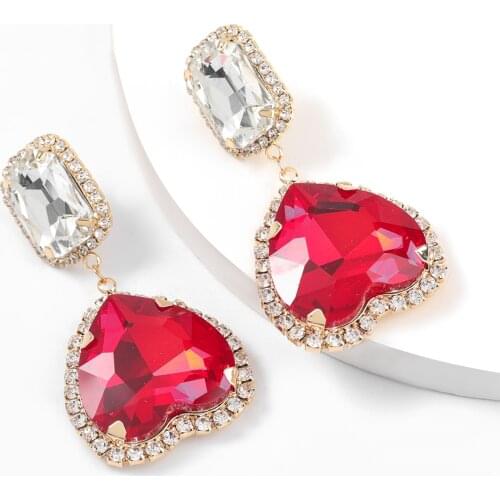 Fashion Metal Rhinestone Square Heart-shaped Glass Dangle Earrings Womens Creative Pop Earrings Party Accessories