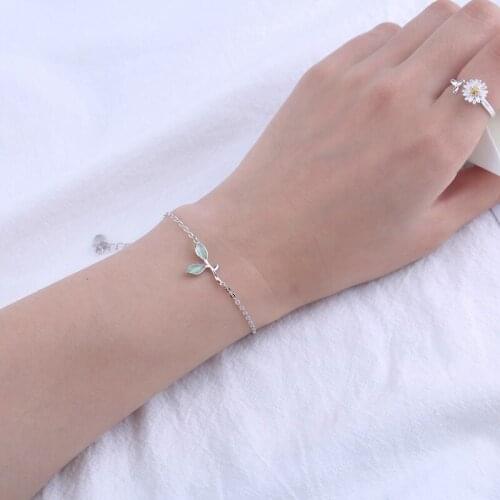 Fashion Opal Jewelry Silver Color Leaf Bracelets For Women Charms Chain Bracelets 2019