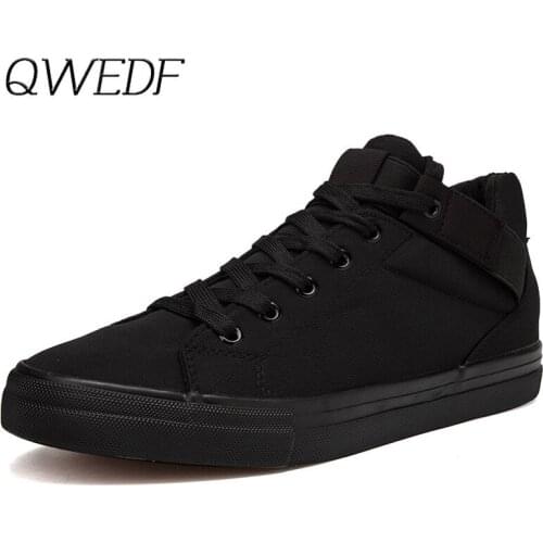 2019 Mens High-top Canvas Shoes Men New Spring Autumn Top Fashion Sneakers Lace-up High Style Solid Colors Man Black Shoes K7-24